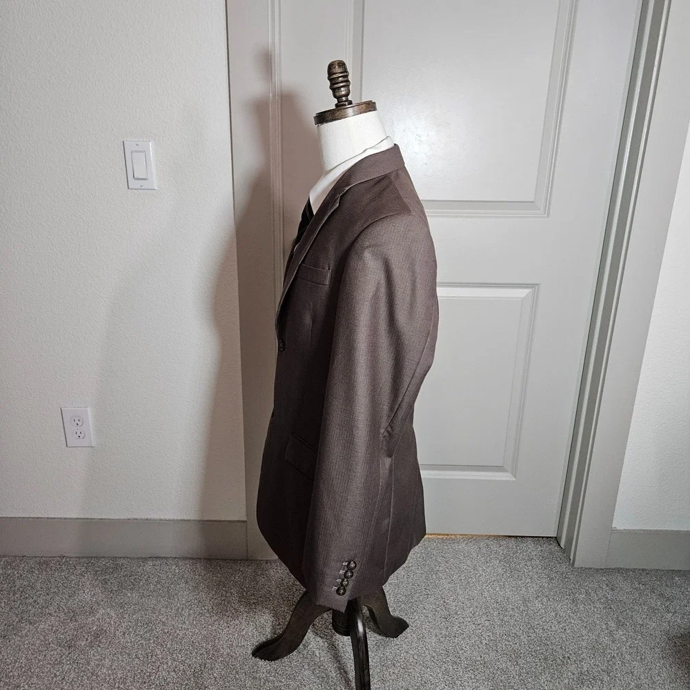 NEW Perry Ellis 40S Suit Blazer Jacket Men Classic‎ Fit Poly Textured Brown